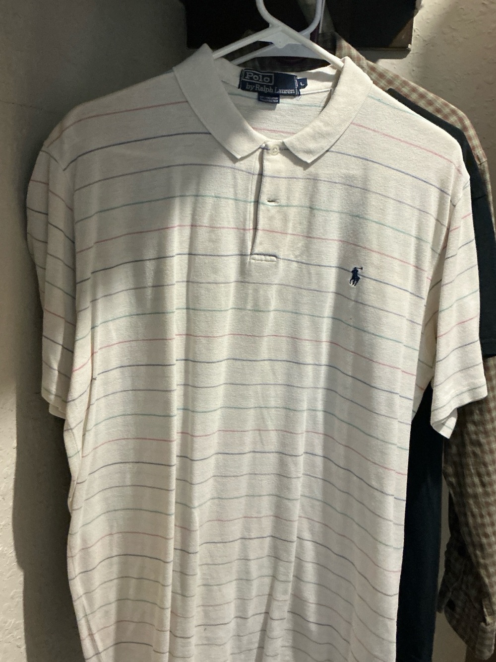 Polo by Ralph Lauren White Polo with Thin Multicolor Stripes